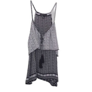 Forever 21 Women's L Black and White Spaghetti Strap Top Blouse with keyhole